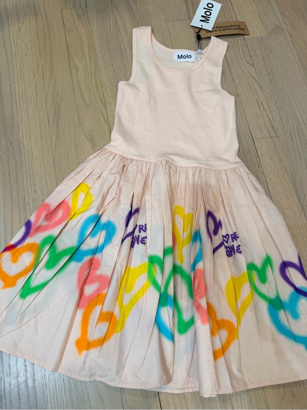 Molo Peach Dress with Multicolor Spray-Heart Print